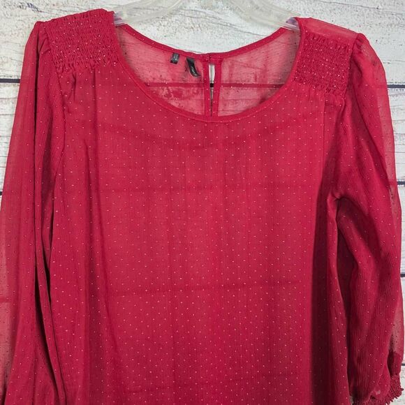Maurices Burgundy Swiss Dot Chiffon Blouse Size L - Picture 2 of 9